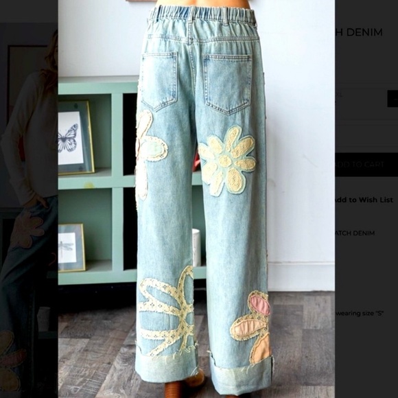 Blue and Pink Flare Jeans with Artistic Butterfly Design - Picture 7 of 15